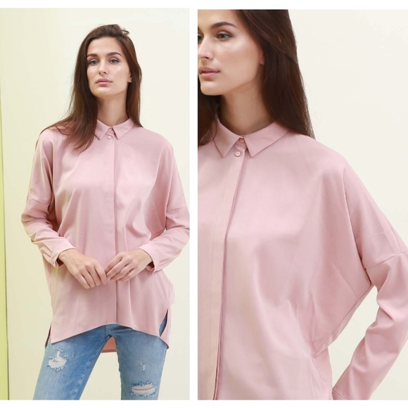 New Anthro MAUDE VIVANTE Nude Oversize Oxford Top Button Down Collared - Picture 8 of 9